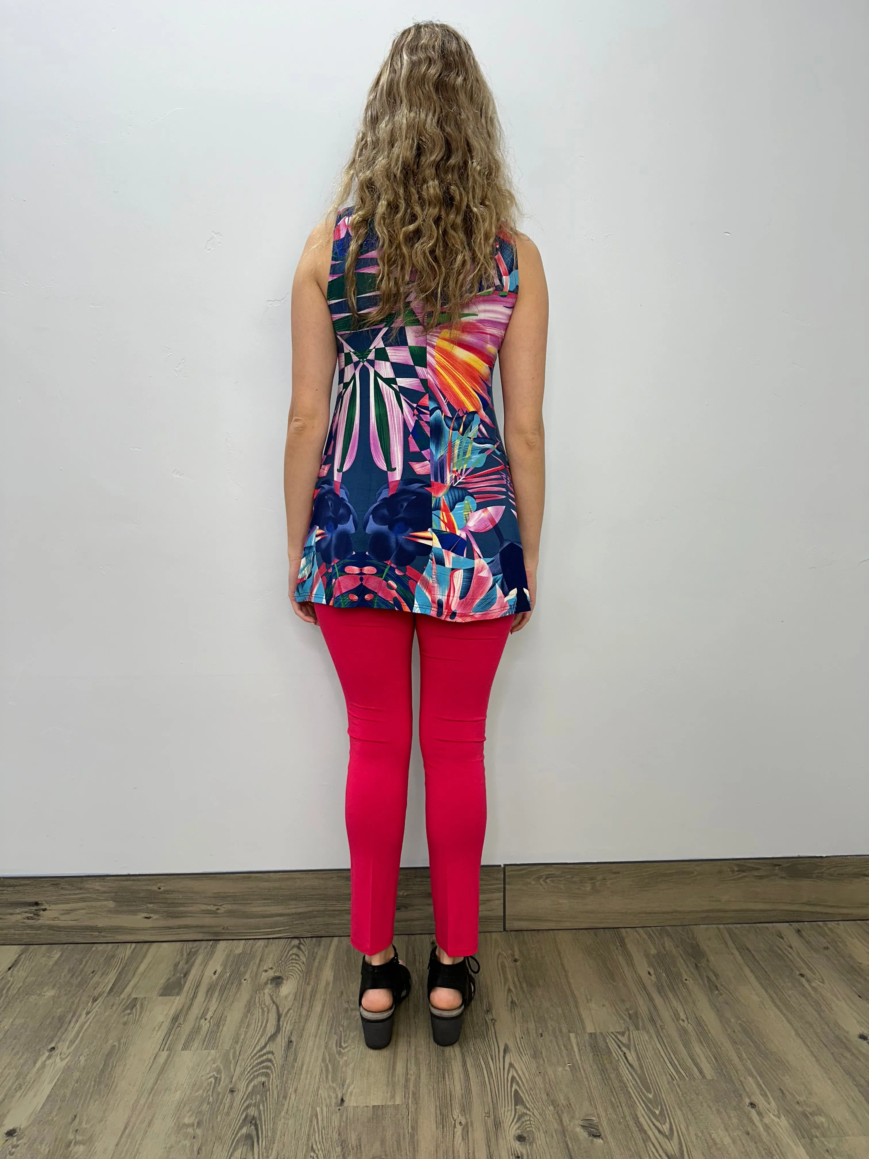 Tropical Printed Bamboo Jersey Sleeveless Tunic Dress
